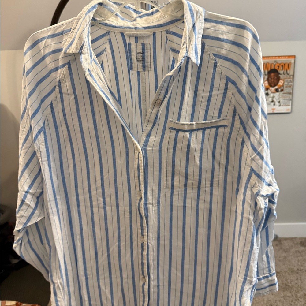 Aerie Blue and White Striped Button Down Shirt